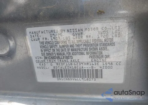 2020 Nissan Versa S Xtronic Cvt из США, поврежденный, VIN 3N1CN8DV6LL918073